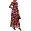 image:imageBTFBM Boho Mesh Long Sleeve Dress for Women  Mock Neck Floral A Line Tiered Baby Shower Graduation Wedding Cocktail Maxi Dresses 2026 Fall Fashion Resort WearFloral Red Brown