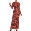 image:imageBTFBM Cocktail Dresses for Women Fall Fashion 2026  Mock Neck Floral Sheer Mesh Long Sleeve Ruched Twist Knot Slit GraduationBaby Shower Maxi Formal Wedding Guest DressFloral Red Brown