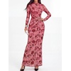 image:imageBTFBM Cocktail Dresses for Women Fall Fashion 2026  Mock Neck Floral Sheer Mesh Long Sleeve Ruched Twist Knot Slit GraduationBaby Shower Maxi Formal Wedding Guest DressFloral Pink Red
