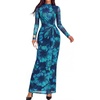 image:imageBTFBM Cocktail Dresses for Women Fall Fashion 2026  Mock Neck Floral Sheer Mesh Long Sleeve Ruched Twist Knot Slit GraduationBaby Shower Maxi Formal Wedding Guest DressFloral Blue Green