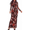 image:imageBTFBM Cocktail Dresses for Women Fall Fashion 2026  Mock Neck Floral Sheer Mesh Long Sleeve Ruched Twist Knot Slit GraduationBaby Shower Maxi Formal Wedding Guest DressFloral Brown
