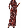 image:imageBTFBM Cocktail Dresses for Women Fall Fashion 2026  Mock Neck Floral Sheer Mesh Long Sleeve Ruched Twist Knot Slit GraduationBaby Shower Maxi Formal Wedding Guest DressFloral Brown