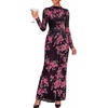 image:imageBTFBM Cocktail Dresses for Women Fall Fashion 2026  Mock Neck Floral Sheer Mesh Long Sleeve Ruched Twist Knot Slit GraduationBaby Shower Maxi Formal Wedding Guest DressFloral Black Pink