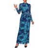 image:imageBTFBM Cocktail Dresses for Women Fall Fashion 2026  Mock Neck Floral Sheer Mesh Long Sleeve Ruched Twist Knot Slit GraduationBaby Shower Maxi Formal Wedding Guest DressFloral Blue Green
