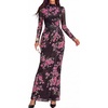 image:imageBTFBM Cocktail Dresses for Women Fall Fashion 2026  Mock Neck Floral Sheer Mesh Long Sleeve Ruched Twist Knot Slit GraduationBaby Shower Maxi Formal Wedding Guest DressFloral Black Pink