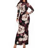 image:imageBTFBM Cocktail Dresses for Women Fall Fashion 2026  Mock Neck Floral Sheer Mesh Long Sleeve Ruched Twist Knot Slit GraduationBaby Shower Maxi Formal Wedding Guest DressFloral Black Apricot