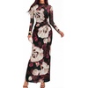 image:imageBTFBM Cocktail Dresses for Women Fall Fashion 2026  Mock Neck Floral Sheer Mesh Long Sleeve Ruched Twist Knot Slit GraduationBaby Shower Maxi Formal Wedding Guest DressFloral Black Apricot