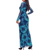 image:imageBTFBM Cocktail Dresses for Women Fall Fashion 2026  Mock Neck Floral Sheer Mesh Long Sleeve Ruched Twist Knot Slit GraduationBaby Shower Maxi Formal Wedding Guest DressFloral Blue Green