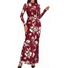 image:imageBTFBM Cocktail Dresses for Women Fall Fashion 2026  Mock Neck Floral Sheer Mesh Long Sleeve Ruched Twist Knot Slit GraduationBaby Shower Maxi Formal Wedding Guest DressFloral Burgundy White