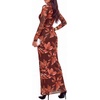 image:imageBTFBM Cocktail Dresses for Women Fall Fashion 2026  Mock Neck Floral Sheer Mesh Long Sleeve Ruched Twist Knot Slit GraduationBaby Shower Maxi Formal Wedding Guest DressFloral Red Brown
