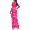 image:imageBTFBM Cocktail Dresses for Women Fall Fashion 2026  Mock Neck Floral Sheer Mesh Long Sleeve Ruched Twist Knot Slit GraduationBaby Shower Maxi Formal Wedding Guest DressFloral Rose Red