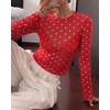 image:imageBTFBM Polka Dot Top Long Sleeve Shirts for Women  Sexy Crew Neck Sheer Mesh See Through Slim Fit Tight ShirtPartyCocktailNight OutGoing Out OutfitsFall Winter 2026Polka Dot Red White