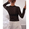 image:imageBTFBM Polka Dot Top Long Sleeve Shirts for Women  Sexy Crew Neck Sheer Mesh See Through Slim Fit Tight ShirtPartyCocktailNight OutGoing Out OutfitsFall Winter 2026Polka Dot Black White