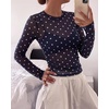 image:imageBTFBM Polka Dot Top Long Sleeve Shirts for Women  Sexy Crew Neck Sheer Mesh See Through Slim Fit Tight ShirtPartyCocktailNight OutGoing Out OutfitsFall Winter 2026Polka Dot Navy Blue White