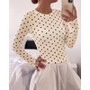 image:imageBTFBM Polka Dot Top Long Sleeve Shirts for Women  Sexy Crew Neck Sheer Mesh See Through Slim Fit Tight ShirtPartyCocktailNight OutGoing Out OutfitsFall Winter 2026Polka Dot Beige Black