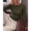 image:imageBTFBM Polka Dot Top Long Sleeve Shirts for Women  Sexy Crew Neck Sheer Mesh See Through Slim Fit Tight ShirtPartyCocktailNight OutGoing Out OutfitsFall Winter 2026Polka Dot Army Green White