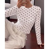 image:imageBTFBM Polka Dot Top Long Sleeve Shirts for Women  Sexy Crew Neck Sheer Mesh See Through Slim Fit Tight ShirtPartyCocktailNight OutGoing Out OutfitsFall Winter 2026Polka Dot White Black