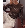 image:imageBTFBM Polka Dot Top Long Sleeve Shirts for Women  Sexy Crew Neck Sheer Mesh See Through Slim Fit Tight ShirtPartyCocktailNight OutGoing Out OutfitsFall Winter 2026Polka Dot Coffee White