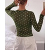 image:imageBTFBM Polka Dot Top Long Sleeve Shirts for Women  Sexy Crew Neck Sheer Mesh See Through Slim Fit Tight ShirtPartyCocktailNight OutGoing Out OutfitsFall Winter 2026Polka Dot Army Green White