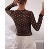 image:imageBTFBM Polka Dot Top Long Sleeve Shirts for Women  Sexy Crew Neck Sheer Mesh See Through Slim Fit Tight ShirtPartyCocktailNight OutGoing Out OutfitsFall Winter 2026Polka Dot Coffee White