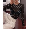 image:imageBTFBM Polka Dot Top Long Sleeve Shirts for Women  Sexy Crew Neck Sheer Mesh See Through Slim Fit Tight ShirtPartyCocktailNight OutGoing Out OutfitsFall Winter 2026Polka Dot Black White