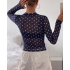 image:imageBTFBM Polka Dot Top Long Sleeve Shirts for Women  Sexy Crew Neck Sheer Mesh See Through Slim Fit Tight ShirtPartyCocktailNight OutGoing Out OutfitsFall Winter 2026Polka Dot Navy Blue White