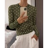 image:imageBTFBM Polka Dot Top Long Sleeve Shirts for Women  Sexy Crew Neck Sheer Mesh See Through Slim Fit Tight ShirtPartyCocktailNight OutGoing Out OutfitsFall Winter 2026Polka Dot Army Green White