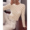 image:imageBTFBM Polka Dot Top Long Sleeve Shirts for Women  Sexy Crew Neck Sheer Mesh See Through Slim Fit Tight ShirtPartyCocktailNight OutGoing Out OutfitsFall Winter 2026Polka Dot Beige Black