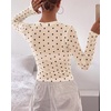 image:imageBTFBM Polka Dot Top Long Sleeve Shirts for Women  Sexy Crew Neck Sheer Mesh See Through Slim Fit Tight ShirtPartyCocktailNight OutGoing Out OutfitsFall Winter 2026Polka Dot Beige Black