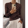 image:imageBTFBM Polka Dot Top Long Sleeve Shirts for Women  Sexy Crew Neck Sheer Mesh See Through Slim Fit Tight ShirtPartyCocktailNight OutGoing Out OutfitsFall Winter 2026Polka Dot Coffee White