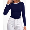 image:imageBTFBM Ribbed Long Sleeve Shirts for Women Fitted Underscrub  Contrasting Crew High Neck Ruched Side Y2k Going Out Tops Date Night Outfit Work Top Winter Fall Fashion Clothing 2026Navy Blue