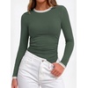 image:imageBTFBM Ribbed Long Sleeve Shirts for Women Fitted Underscrub  Contrasting Crew High Neck Ruched Side Y2k Going Out Tops Date Night Outfit Work Top Winter Fall Fashion Clothing 2026Sage Green