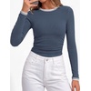 image:imageBTFBM Ribbed Long Sleeve Shirts for Women Fitted Underscrub  Contrasting Crew High Neck Ruched Side Y2k Going Out Tops Date Night Outfit Work Top Winter Fall Fashion Clothing 2026Dusty Blue