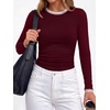 image:imageBTFBM Ribbed Long Sleeve Shirts for Women Fitted Underscrub  Contrasting Crew High Neck Ruched Side Y2k Going Out Tops Date Night Outfit Work Top Winter Fall Fashion Clothing 2026Burgundy