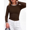 image:imageBTFBM Ribbed Long Sleeve Shirts for Women Fitted Underscrub  Contrasting Crew High Neck Ruched Side Y2k Going Out Tops Date Night Outfit Work Top Winter Fall Fashion Clothing 2026Coffee