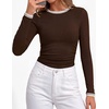 image:imageBTFBM Ribbed Long Sleeve Shirts for Women Fitted Underscrub  Contrasting Crew High Neck Ruched Side Y2k Going Out Tops Date Night Outfit Work Top Winter Fall Fashion Clothing 2026Coffee