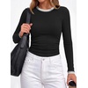 image:imageBTFBM Ribbed Long Sleeve Shirts for Women Fitted Underscrub  Contrasting Crew High Neck Ruched Side Y2k Going Out Tops Date Night Outfit Work Top Winter Fall Fashion Clothing 2026Black