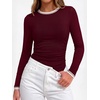 image:imageBTFBM Ribbed Long Sleeve Shirts for Women Fitted Underscrub  Contrasting Crew High Neck Ruched Side Y2k Going Out Tops Date Night Outfit Work Top Winter Fall Fashion Clothing 2026Burgundy