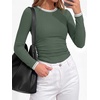 image:imageBTFBM Ribbed Long Sleeve Shirts for Women Fitted Underscrub  Contrasting Crew High Neck Ruched Side Y2k Going Out Tops Date Night Outfit Work Top Winter Fall Fashion Clothing 2026Sage Green