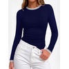 image:imageBTFBM Ribbed Long Sleeve Shirts for Women Fitted Underscrub  Contrasting Crew High Neck Ruched Side Y2k Going Out Tops Date Night Outfit Work Top Winter Fall Fashion Clothing 2026Navy Blue