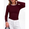 image:imageBTFBM Ribbed Long Sleeve Shirts for Women Fitted Underscrub  Contrasting Crew High Neck Ruched Side Y2k Going Out Tops Date Night Outfit Work Top Winter Fall Fashion Clothing 2026Burgundy