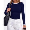 image:imageBTFBM Ribbed Long Sleeve Shirts for Women Fitted Underscrub  Contrasting Crew High Neck Ruched Side Y2k Going Out Tops Date Night Outfit Work Top Winter Fall Fashion Clothing 2026Navy Blue
