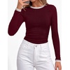 image:imageBTFBM Ribbed Long Sleeve Shirts for Women Fitted Underscrub  Contrasting Crew High Neck Ruched Side Y2k Going Out Tops Date Night Outfit Work Top Winter Fall Fashion Clothing 2026Burgundy