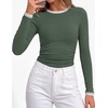image:imageBTFBM Ribbed Long Sleeve Shirts for Women Fitted Underscrub  Contrasting Crew High Neck Ruched Side Y2k Going Out Tops Date Night Outfit Work Top Winter Fall Fashion Clothing 2026Sage Green