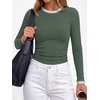 image:imageBTFBM Ribbed Long Sleeve Shirts for Women Fitted Underscrub  Contrasting Crew High Neck Ruched Side Y2k Going Out Tops Date Night Outfit Work Top Winter Fall Fashion Clothing 2026Sage Green