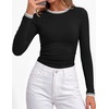 image:imageBTFBM Ribbed Long Sleeve Shirts for Women Fitted Underscrub  Contrasting Crew High Neck Ruched Side Y2k Going Out Tops Date Night Outfit Work Top Winter Fall Fashion Clothing 2026Black