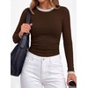 image:imageBTFBM Ribbed Long Sleeve Shirts for Women Fitted Underscrub  Contrasting Crew High Neck Ruched Side Y2k Going Out Tops Date Night Outfit Work Top Winter Fall Fashion Clothing 2026Coffee
