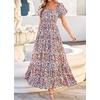 image:imageBTFBM Summer Dress for Women 2026 Spring Floral Short Sleeve Casual Flowy ALine Smocked Tiered Maxi Dresses PocketsFloral Beige Multicolor