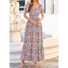 image:imageBTFBM Summer Dress for Women 2026 Spring Floral Short Sleeve Casual Flowy ALine Smocked Tiered Maxi Dresses PocketsFloral Beige Multicolor