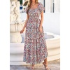 image:imageBTFBM Summer Dress for Women 2026 Spring Floral Short Sleeve Casual Flowy ALine Smocked Tiered Maxi Dresses PocketsFloral Beige Multicolor